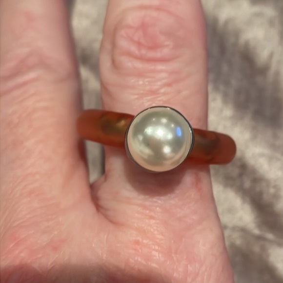 Orange Rubber Pearl Ring Size 9 - Picture 5 of 6